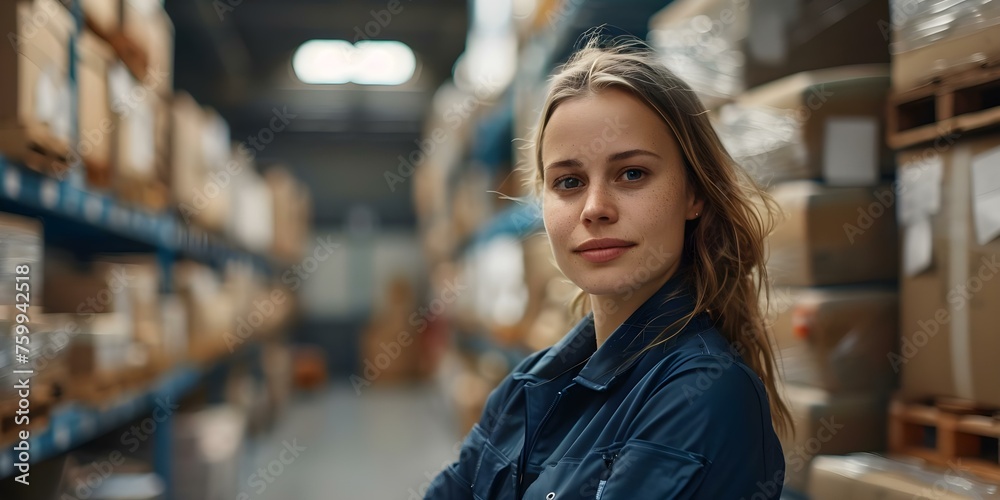 Preparing Packages for Shipping in an E-commerce Warehouse: Young Woman in Online Shop Concept. Concept Warehouse Organization, Packaging Supplies, E-commerce Operations, Shipping Efficiency