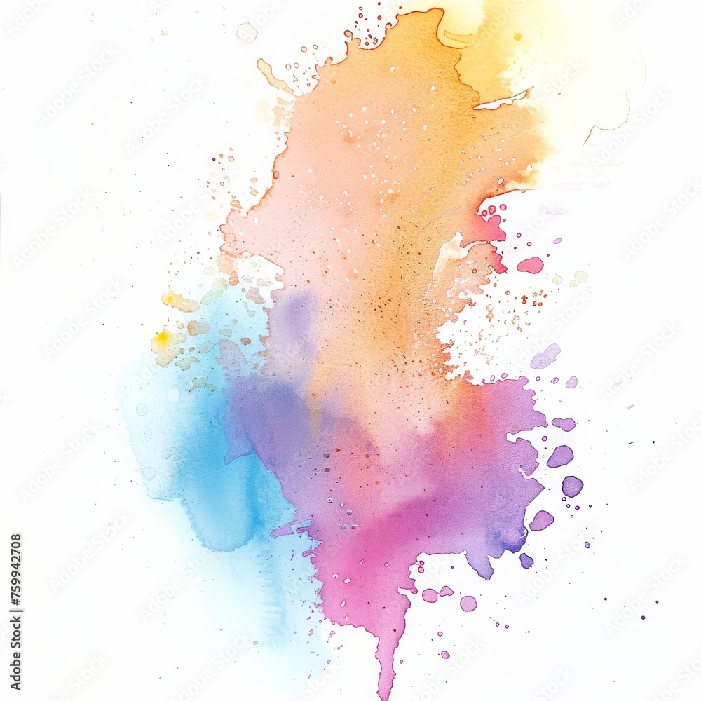 Vibrant watercolor splash in yellow, blue, and pink hues on a white background, invoking a fresh and artistic mood.