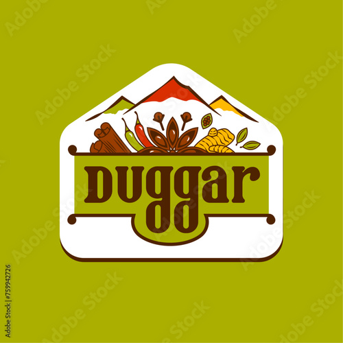 Mountain spice logo containing all the spice and colours with green background