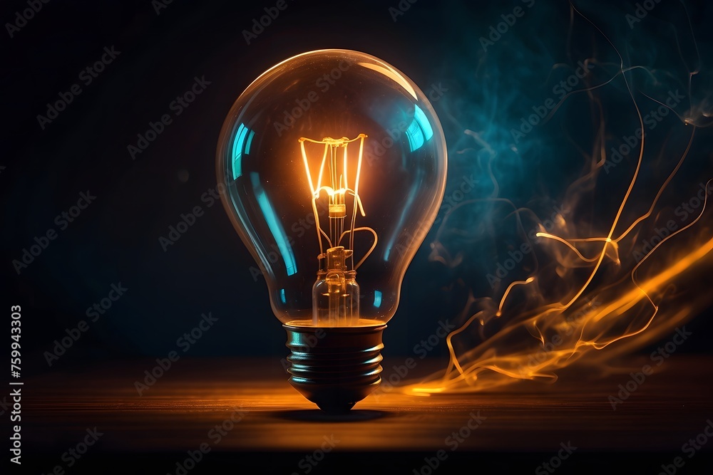 Portrait of a glowing bulb against a dark background. Concept of idea or innovation Portrait of a glowing bulb against a dark background. Concept of idea or innovation