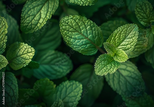 mint leaves on a green background
