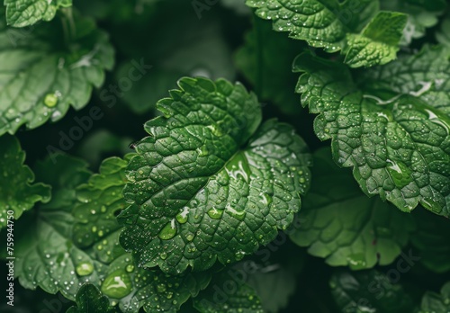 mint leaves on a green background