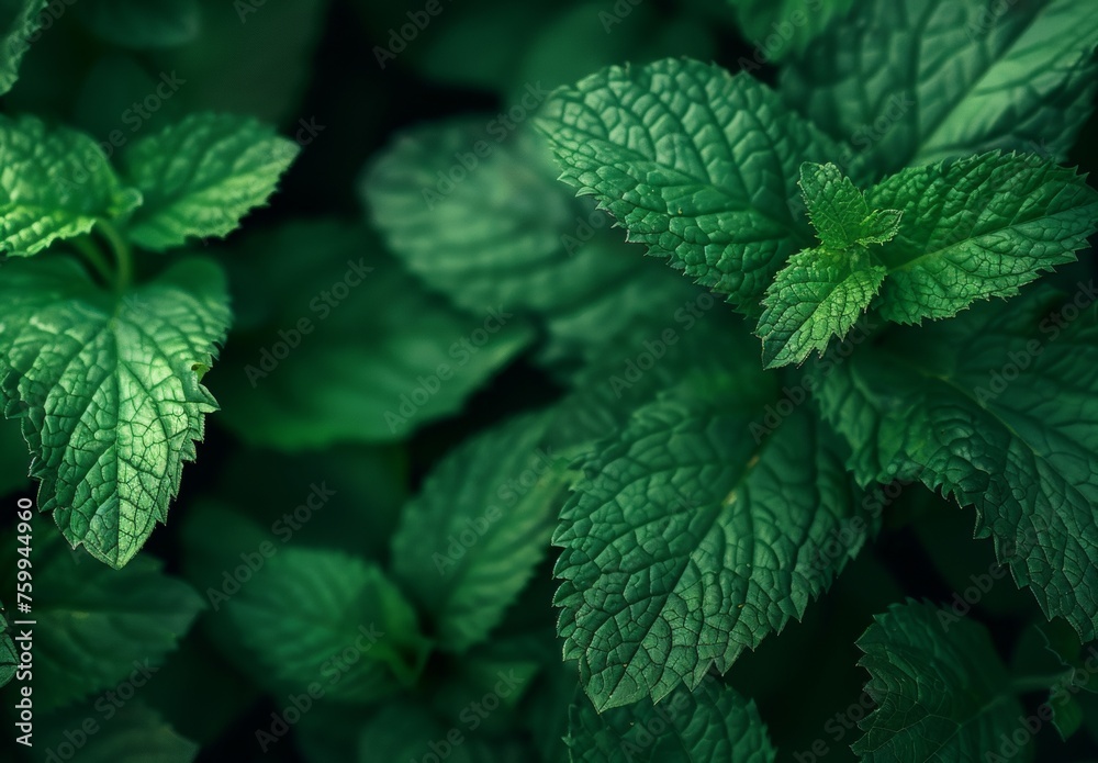 mint leaves on a green background mint leaves on a green background