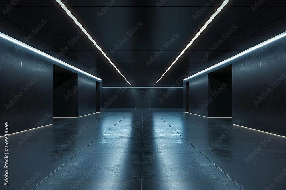 Blank hall with neon light for products display