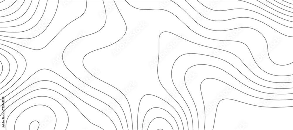 Abstract Topographic line art background. Mountain topographic terrain map background with white shape lines.Geographic map conceptual design.Black on white contour height lines.	 - obrazy, fototapety, plakaty 