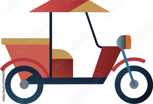 Illustration of a tuk tuk with a bike on isolated white background