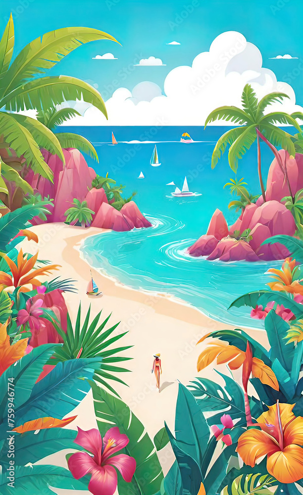 vector illustration, image of a tropical island, modern style, beautiful background for a smartphone, island vacation concept, vector illustration, image of a tropical island, modern style, beautiful background for a smartphone, island vacation concept,