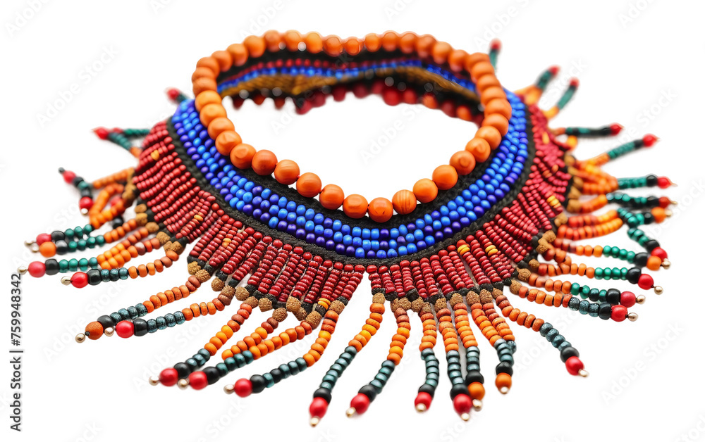 The Craftsmanship of African Tribal Necklaces with Colorful Beads Isolated on Transparent Background PNG. The Craftsmanship of African Tribal Necklaces with Colorful Beads Isolated on Transparent Background PNG.