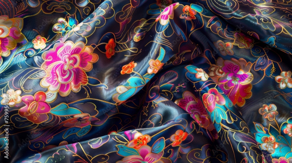 Asian fabric pattern. Traditional oriental beautifully folded textile with ornaments