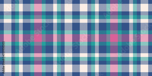 Thread check texture fabric, website plaid textile seamless. Ethnic tartan vector pattern background in blue and linen colors.