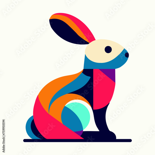 geometric abstract shape of rabbit bunny vibrant color block modern art logo style vector illustration on white isolated background cartoon spectrum, easter greeting template graphic design poster