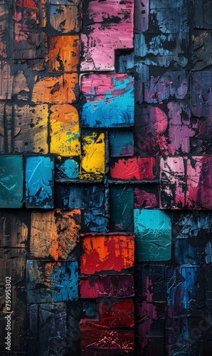 An abstract painting featuring vibrant blocks of color blending and intersecting on canvas. © pham