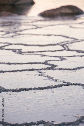 Cracked sea ice close to the shore