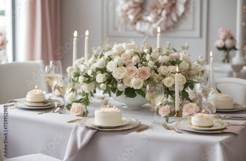 an elegant dinner table lit by candlelight © vinbergv