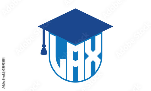 LAX initial letter academic logo design vector template. school college logo, university logo, graduation cap logo, institute logo, educational logo, library logo, teaching logo, book shop, varsity	
