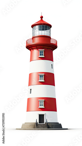 Red lighthouse Isolated on white background