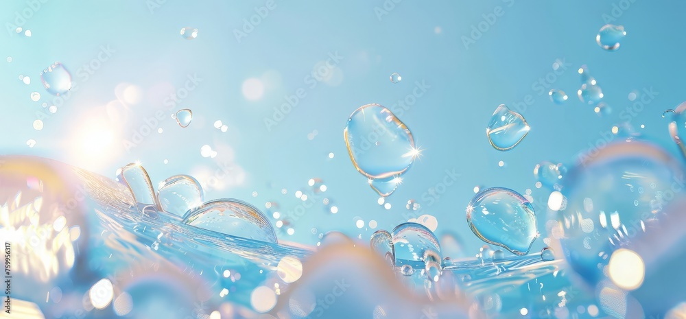 A cluster of bubbles floating effortlessly in the air, creating a whimsical and ephemeral sight. - obrazy, fototapety, plakaty 
