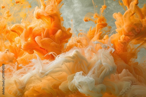 Abstract background of smoke in the colors of white and orange, yellow.