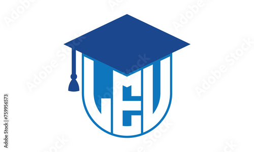 LEV initial letter academic logo design vector template. school college logo, university logo, graduation cap logo, institute logo, educational logo, library logo, teaching logo, book shop, varsity	
