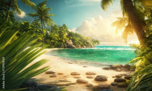 beach with palm tree © Usama