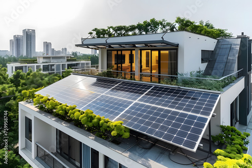 Panneaux solaires installés sur un toit photo