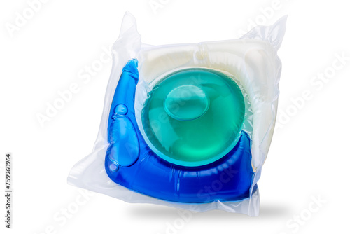 Billede på lærred Washing gel capsule pod with laundry detergent isolated