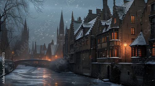 Bruges Snowy Evening