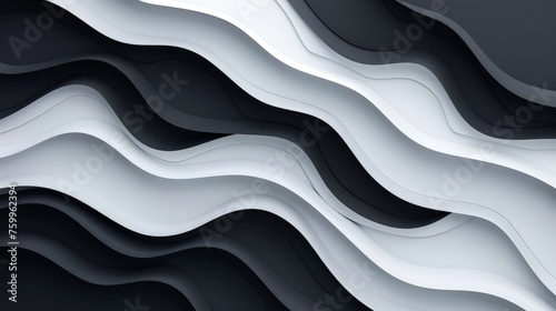 An abstract composition featuring dynamic wavy lines in contrasting black and white colors.