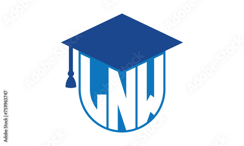 LNW initial letter academic logo design vector template. school college logo, university logo, graduation cap logo, institute logo, educational logo, library logo, teaching logo, book shop, varsity	
 photo