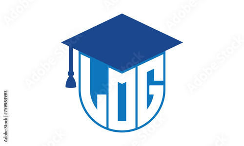 LOG initial letter academic logo design vector template. school college logo, university logo, graduation cap logo, institute logo, educational logo, library logo, teaching logo, book shop, varsity	

