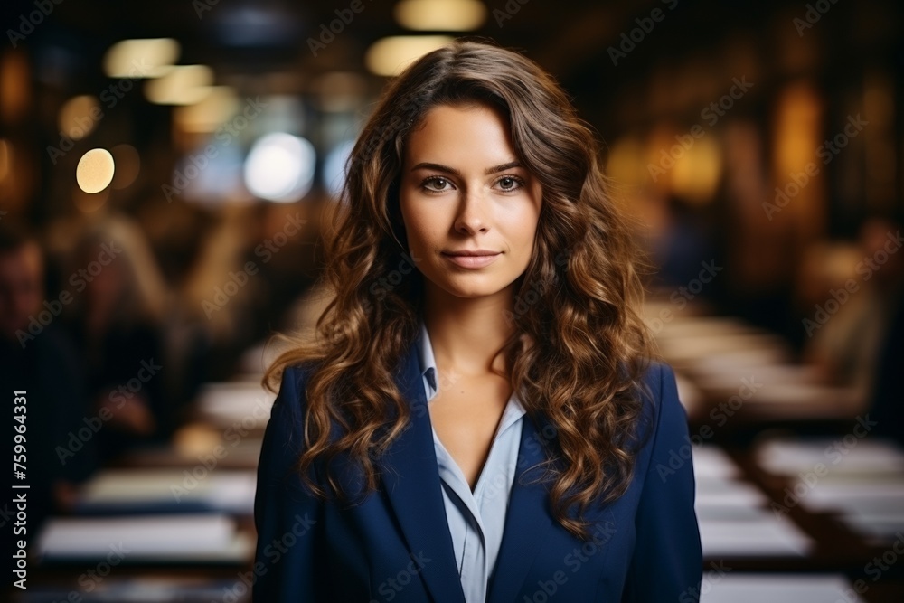 Obraz premium A fashionable and alluring businesswoman ready to lead a conference, exuding confidence.