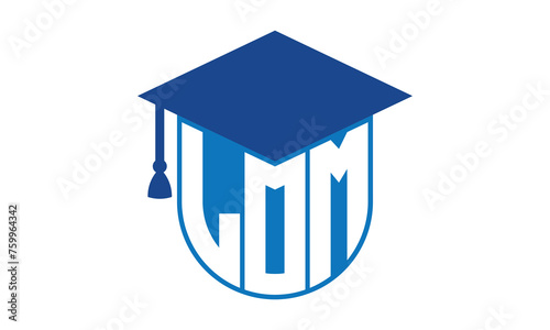 LOM initial letter academic logo design vector template. school college logo, university logo, graduation cap logo, institute logo, educational logo, library logo, teaching logo, book shop, varsity	
