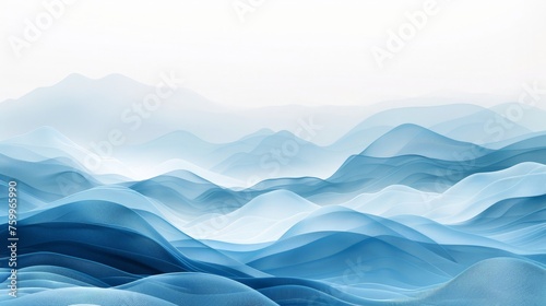 A painting depicting blue waves on a white background, creating a calming and fluid visual effect.