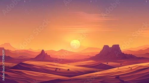 a painting of a desert landscape with mountains