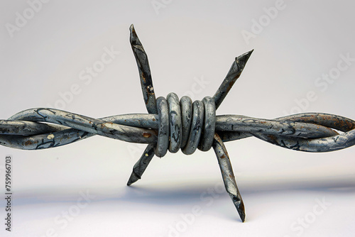 Security Concept with Sharp Barbed Wire, Protection and Danger, Metallic Fence Background