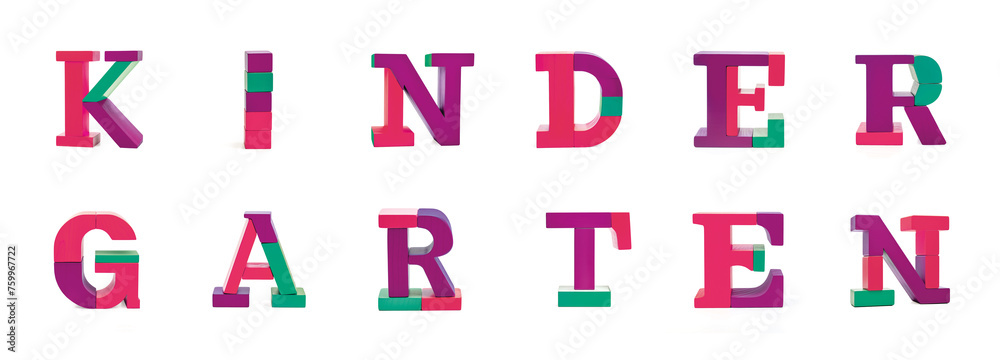 Kindergarten in modern colors 3D font letter alphabet wooden toy blocks
