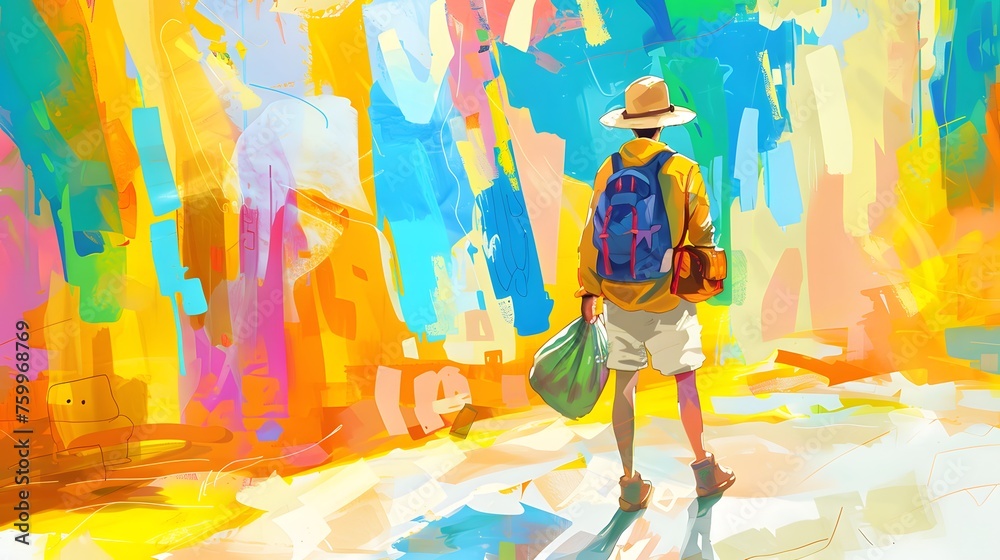 Illustration of a traveler. Cartoon style with cheerful color template. Illustration of a traveler. Cartoon style with cheerful color template.