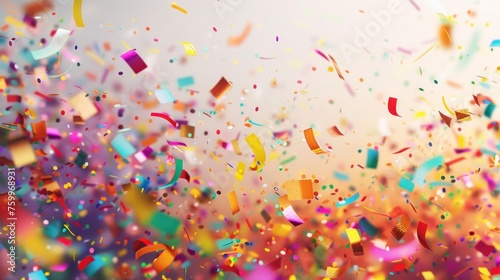 confetti and streamers dynamically suspended in the air, creating a jubilant atmosphere perfect for celebration-themed advertising or party invitations. photo