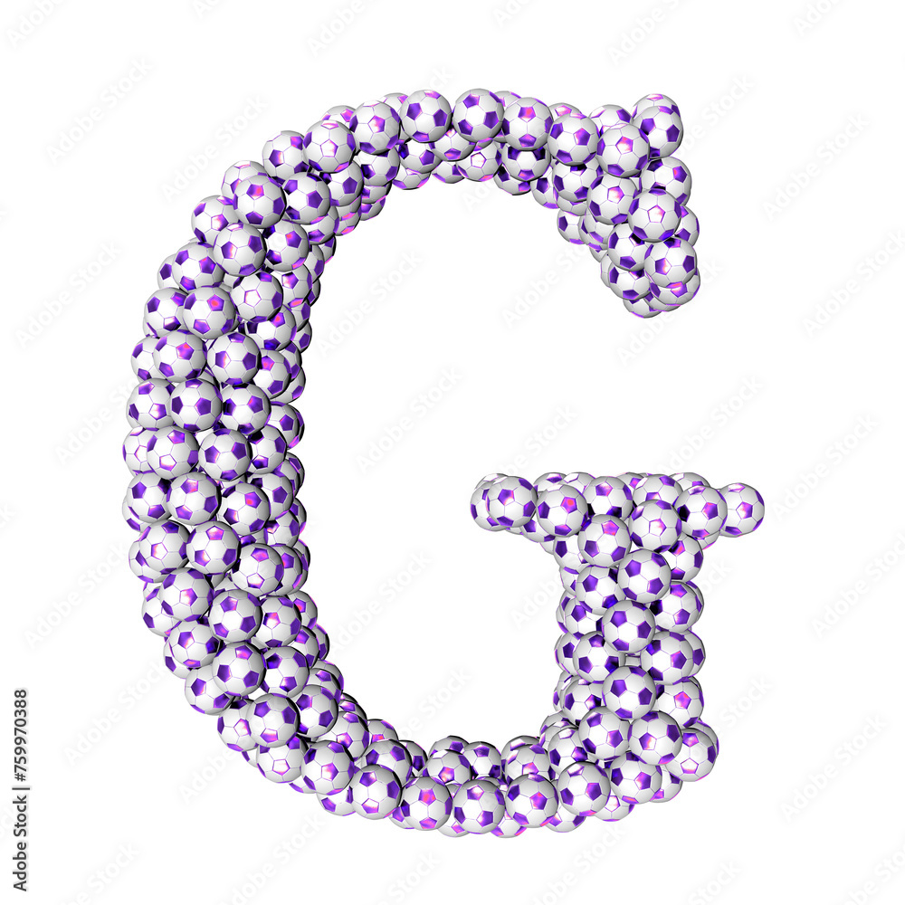 Symbols made from purple soccer balls. letter g