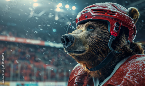 Professional bear ice hockey player portrait photo