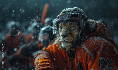Professional lion ice hockey player portrait