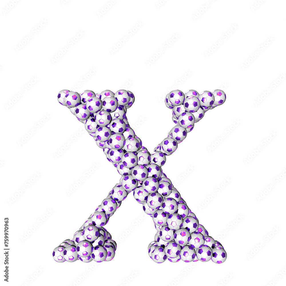 Symbols made from purple soccer balls. letter x Symbols made from purple soccer balls. letter x