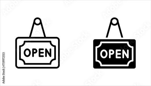 open sign vector icon set, welcoming shop vector illustration on white background