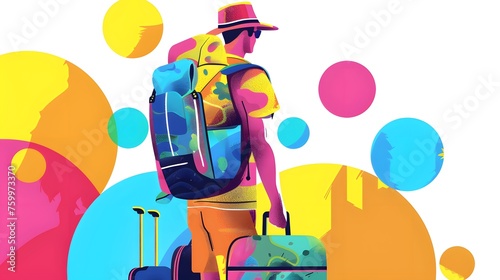 Illustration of a traveler. Cartoon style with cheerful color template.
