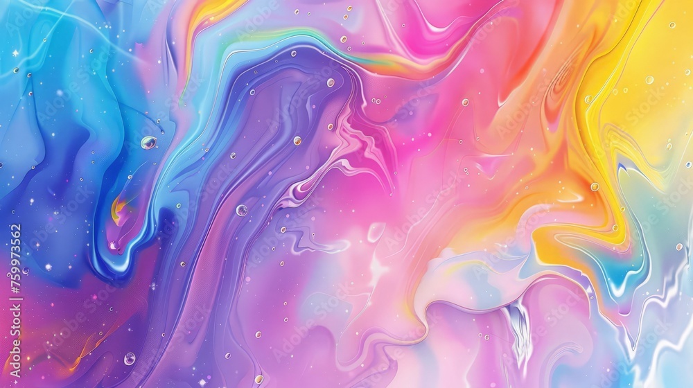 Vibrant and colorful liquid painting up close, showcasing various swirls and blends of colors.
