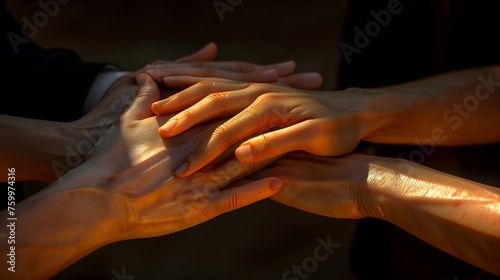 A Pristine Capture of Unified Hands Symbolizing Solidarity and Cooperation - This prompt aims to produce an ultra-realistic image that captures the essence of unwavering unity