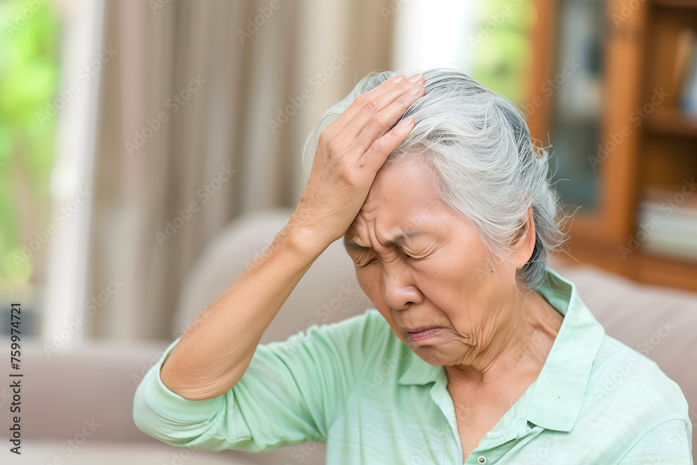 Dizziness or headache of Asian senior woman. Dizziness or headache of Asian senior woman.