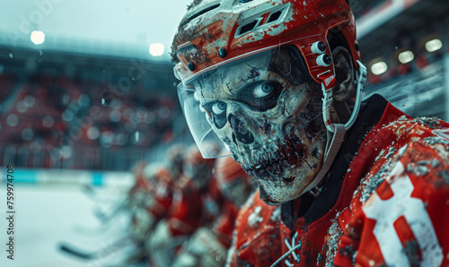 Professional zombie ice hockey player portrait