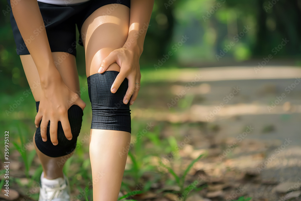 Knee joint pain in Sportswoman in the park