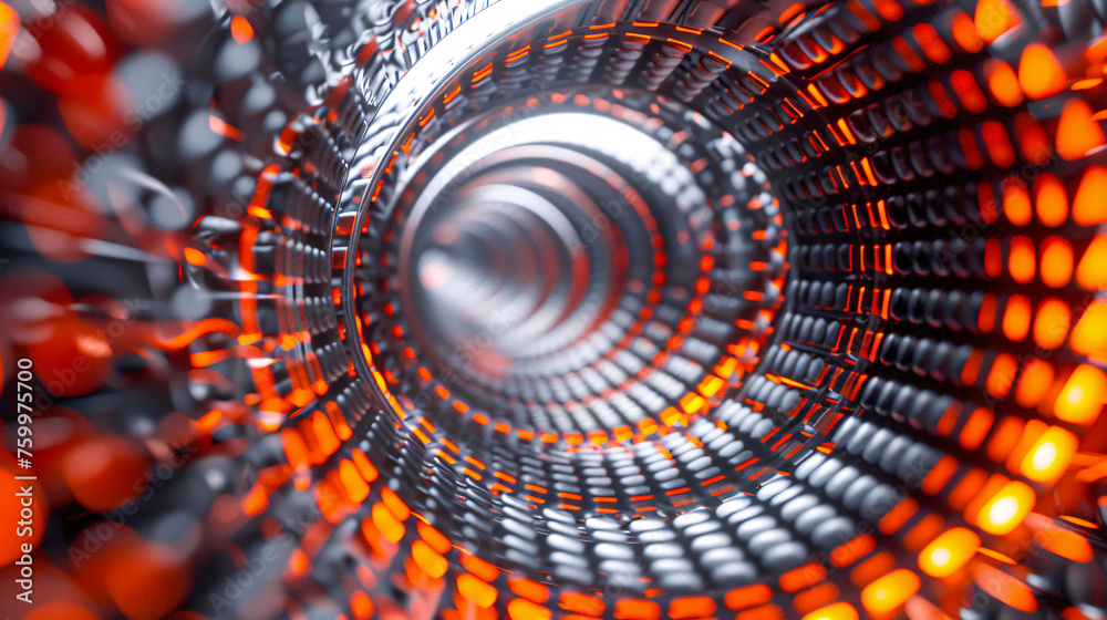 Obraz premium Spiral metallic tunnel, abstract technology and energy concept